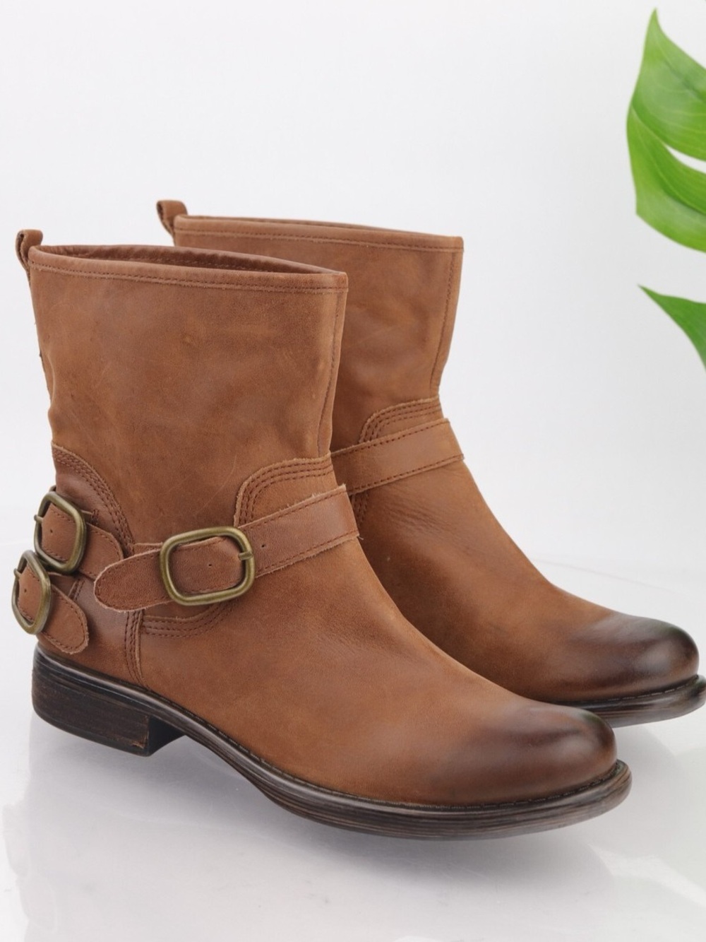 Lucky Brand Cognac Brown Norton Moto Leather Ankle Boots